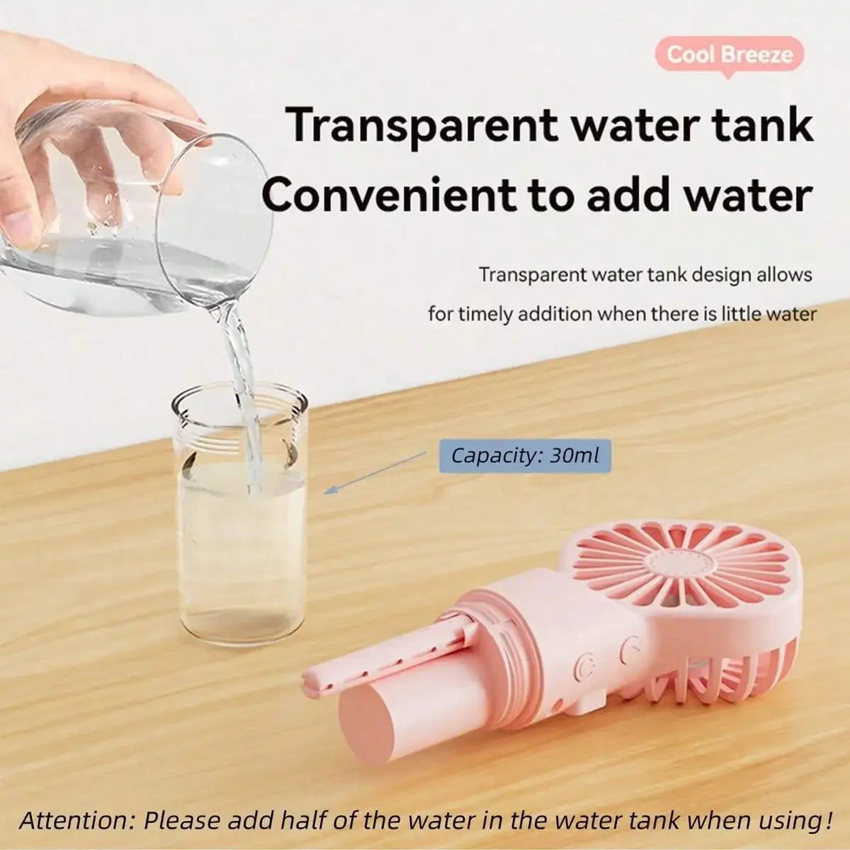 Portable Mist Fan - Handheld Mini Rechargeable, 4 Wind Speeds, With Water Mist - Suitable For Travel, Camping, Outdoor, Home, Of