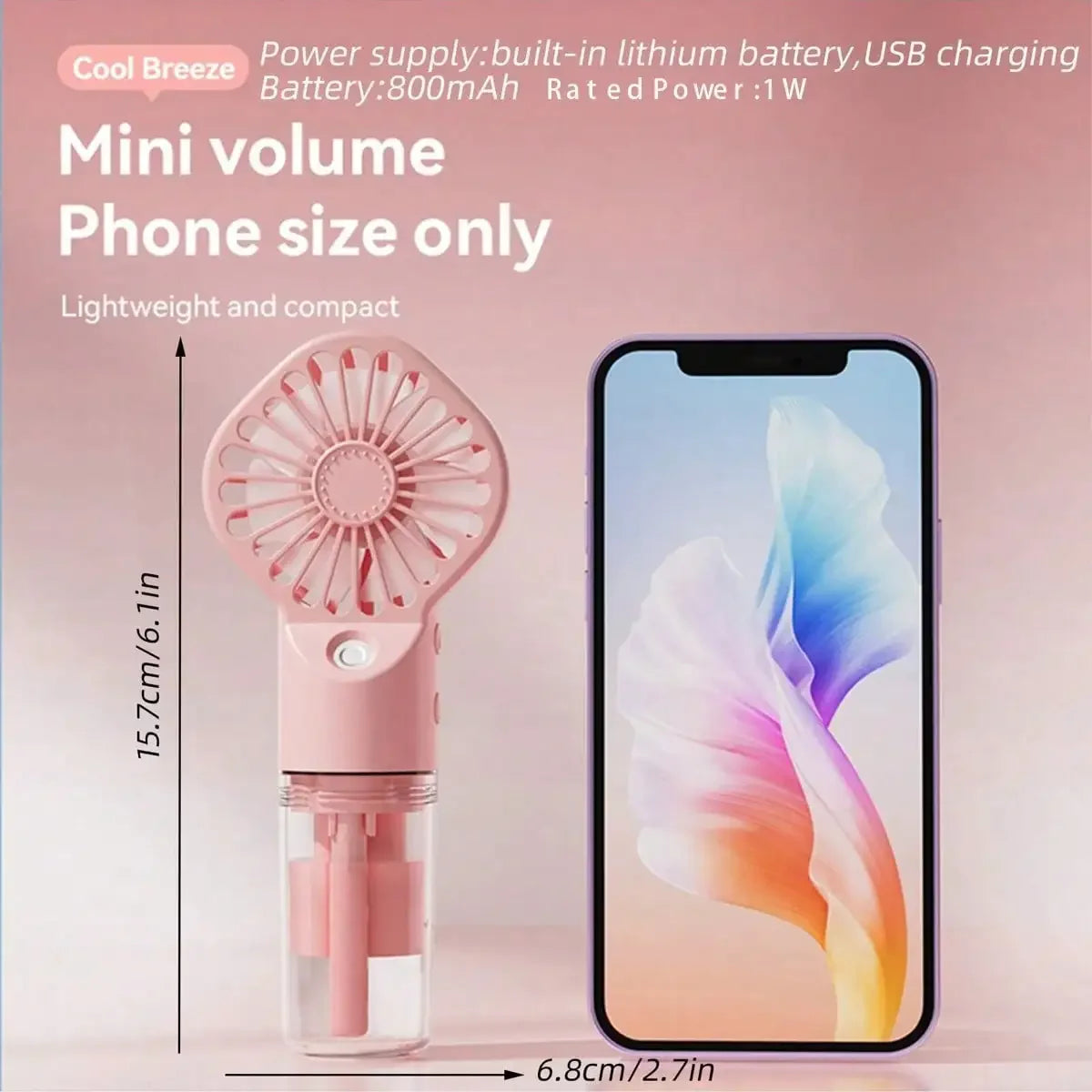 Portable Mist Fan - Handheld Mini Rechargeable, 4 Wind Speeds, With Water Mist - Suitable For Travel, Camping, Outdoor, Home, Of