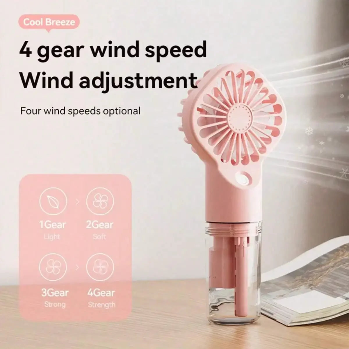 Portable Mist Fan - Handheld Mini Rechargeable, 4 Wind Speeds, With Water Mist - Suitable For Travel, Camping, Outdoor, Home, Of